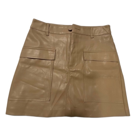 Zara Mini Skirt Size Small Faux Leather‎ Taupe Brown Pockets - Picture 1 of 5